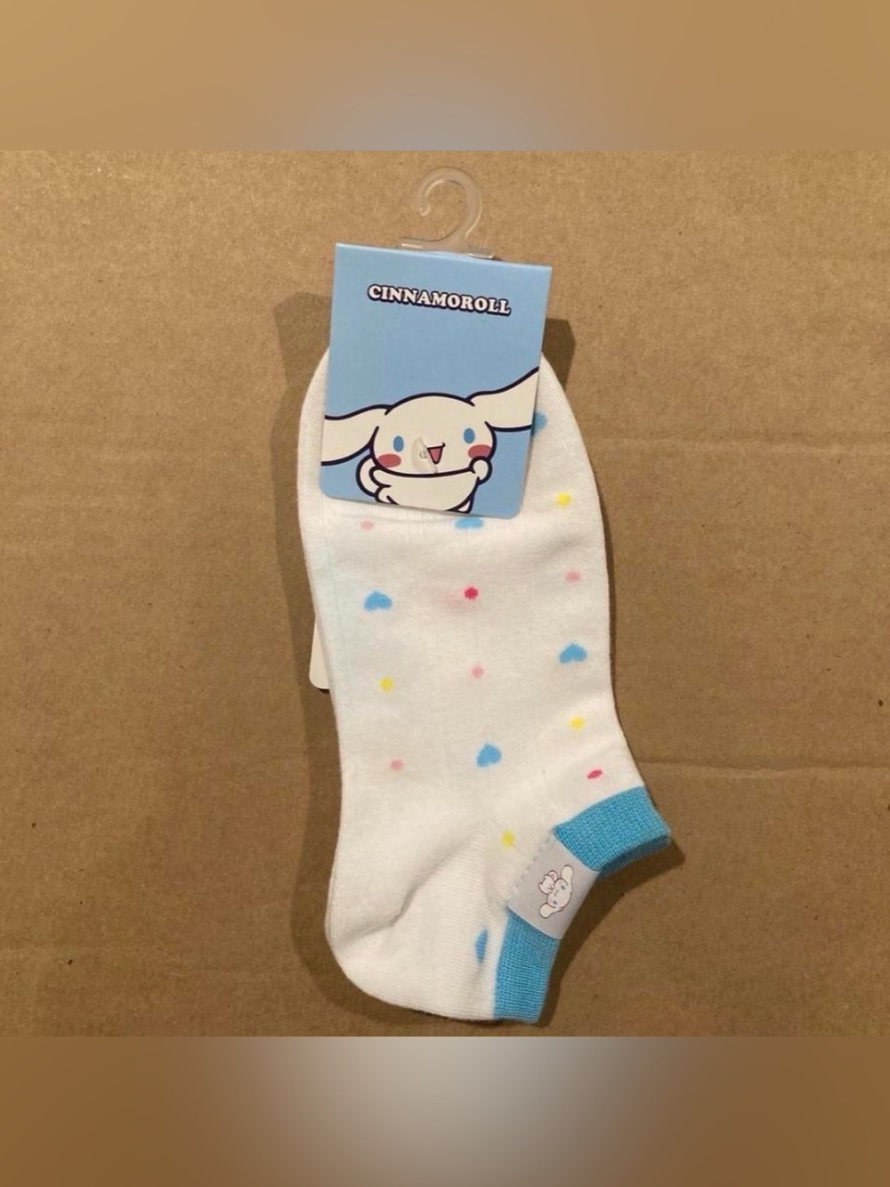 Miniso Sanrio Cinnamoroll White Ankle Socks with Blue Trim and Pastel Dots